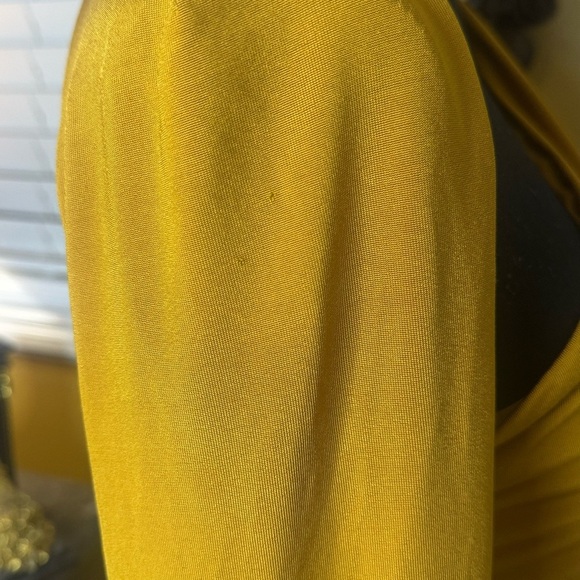 Asymmetric Ruched Long-Sleeve Jersey Top Elegant Mustard One-Shoulder Top SZ-10 - Picture 13 of 16